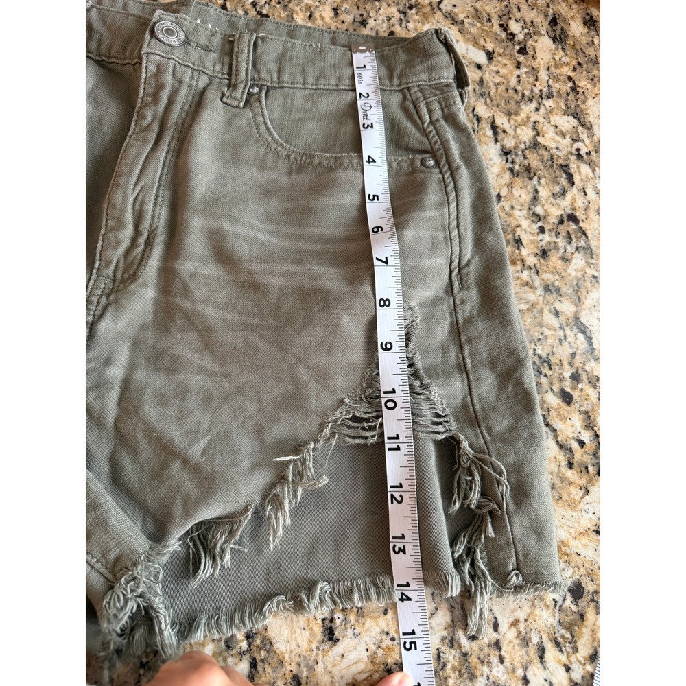 American Eagle Distressed High Waisted Shorts Olive Green Cotton Size 8 - Picture 6 of 6